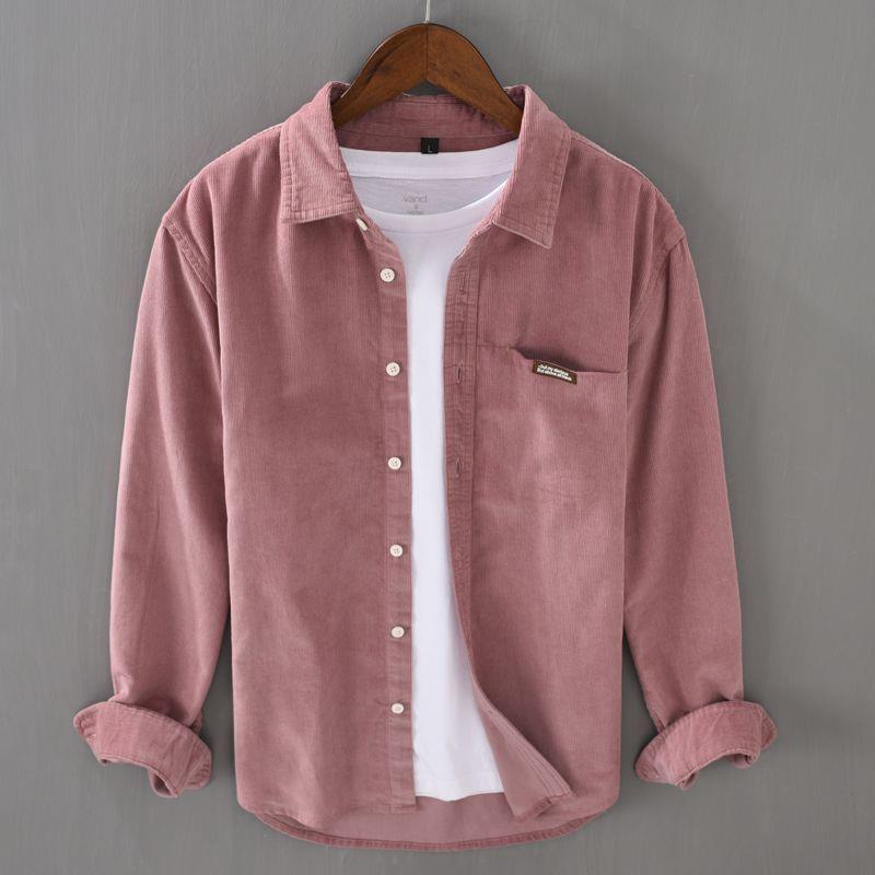 Japanese-style Corduroy Long-sleeve Men's Solid Color Corduroy Shirt For Spring And Autumn