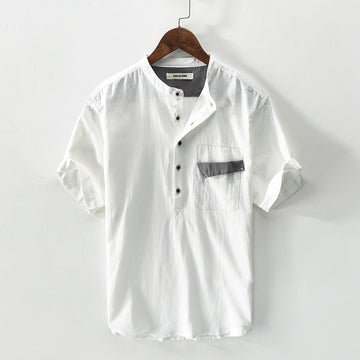 Men's Linen Short Sleeve Pullover Shirt