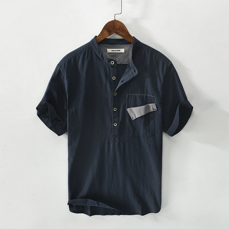 Men's Linen Short Sleeve Pullover Shirt