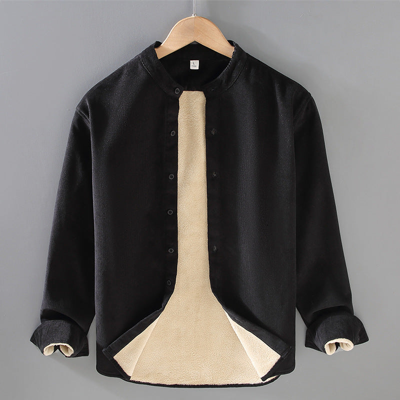 Flannel-lined Thick Warm Corduroy Small Stand-collar Shirt Jacket