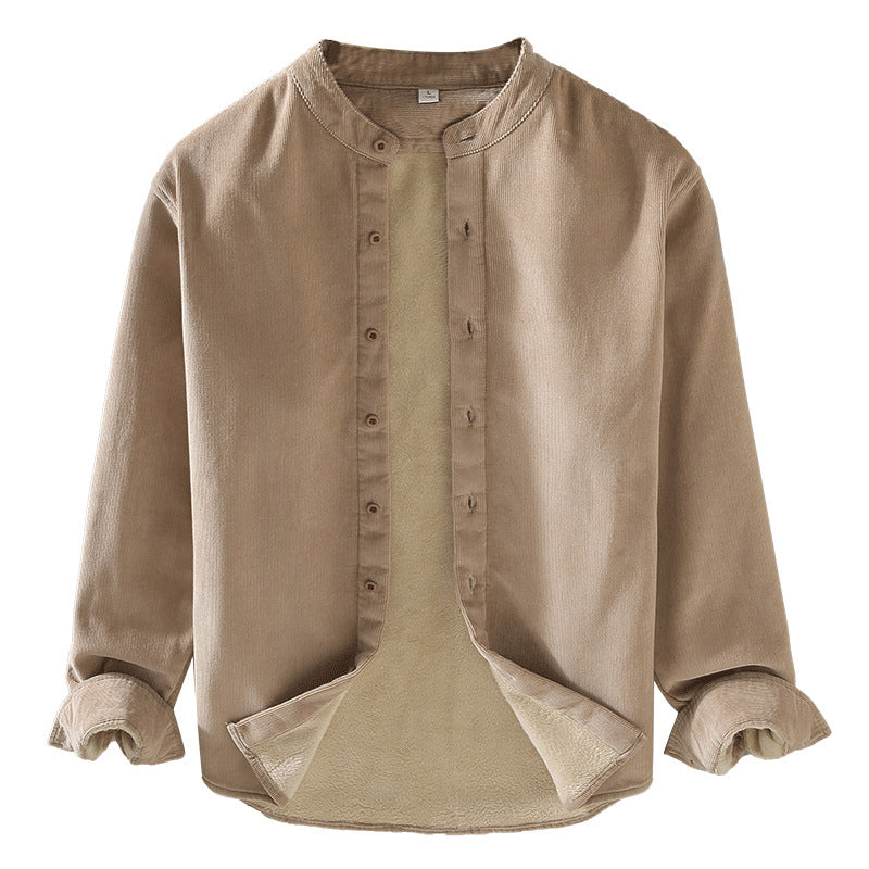 Flannel-lined Thick Warm Corduroy Small Stand-collar Shirt Jacket