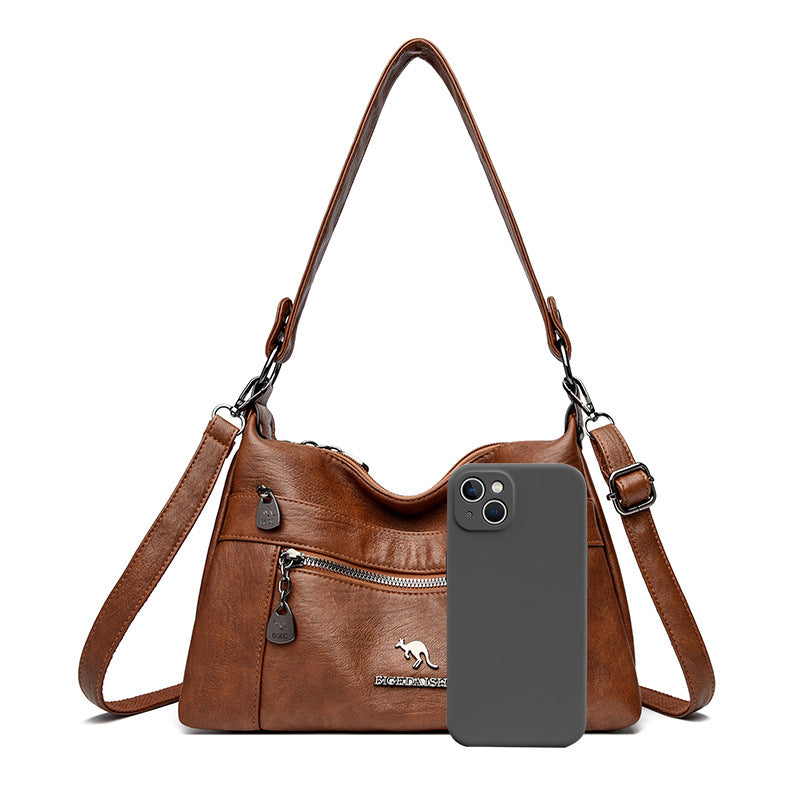 Fashion Niche Genuine Leather Double-sided Kangaroo Shoulder Crossbody Bag
