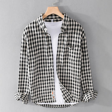 Springautumn Japanese-style Mens Plaid Shirt With Long Sleevescasual And Versatile